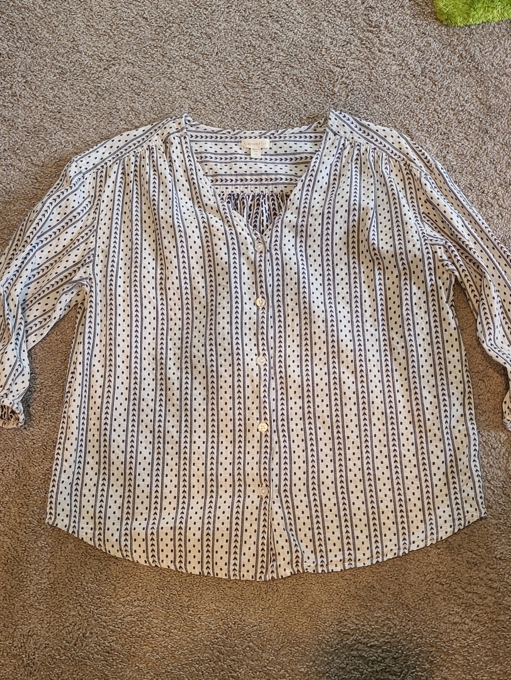 Garnet Hill Blue And White Peasant Blouse